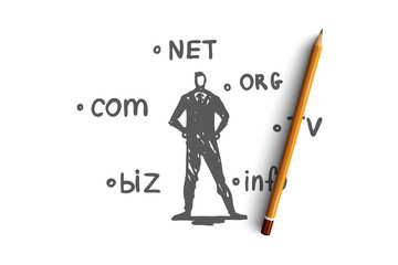 Domain, internet, name, web, hosting concept. Hand drawn isolated vector. - obrazy, fototapety, plakaty