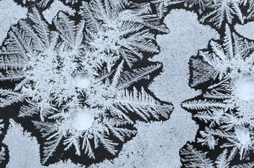 Silver decoration ornaments on frozen window