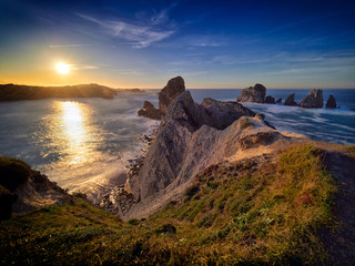 view of the sunset on the beach, Atlantic coast of Spain