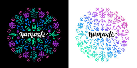 Namaste vector lettering with blue and purple gradient mandala