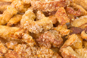 Pork crackling traditional Brazilian recipe called torresmo 