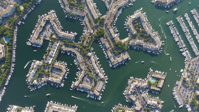 Aerial drone view of the biggest marina in Europe. Port Camargue France