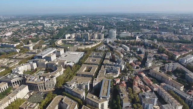 Large view of Antigone neighbourhood Montpellier France by aerial drone. 