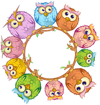 owls cartoon in the empty circle