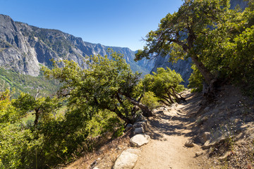 Upper Yosemite Fall hiking trail in sunny day