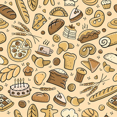 Bakery seamless pattern, sketch background for your design