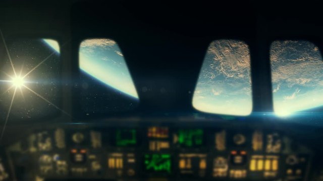 Inside a spacecraft above earth in 4K