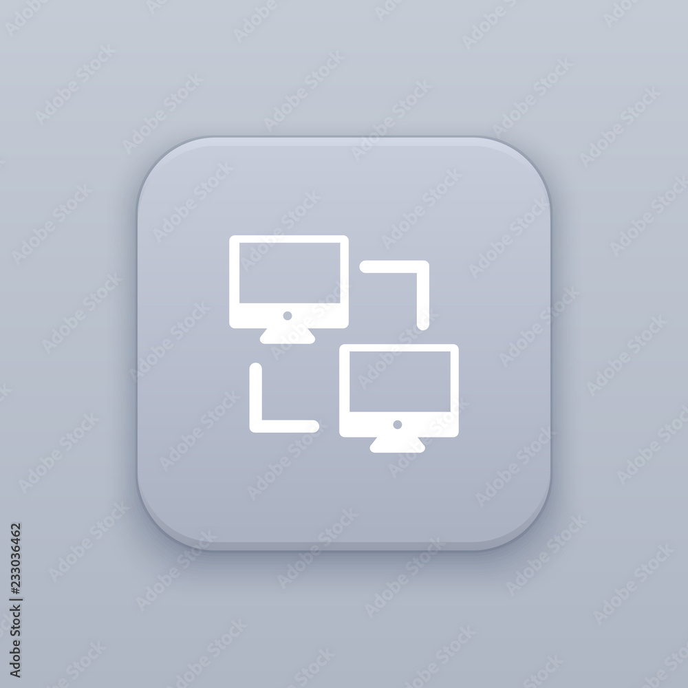 Aufkleber connection computer, networking gray vector button with white icon