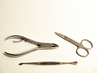 Manicure set on white background.