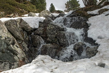 Torrent au dégel en montagne dans les Alpes