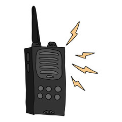 Radio walkie talkie icon. Vector illustration of a radio transmitter, walkie talkie. Hand drawn walkie talkie.