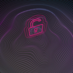 Cybersecurity concept: open red lock on the background of virtual space. 3D illustration.