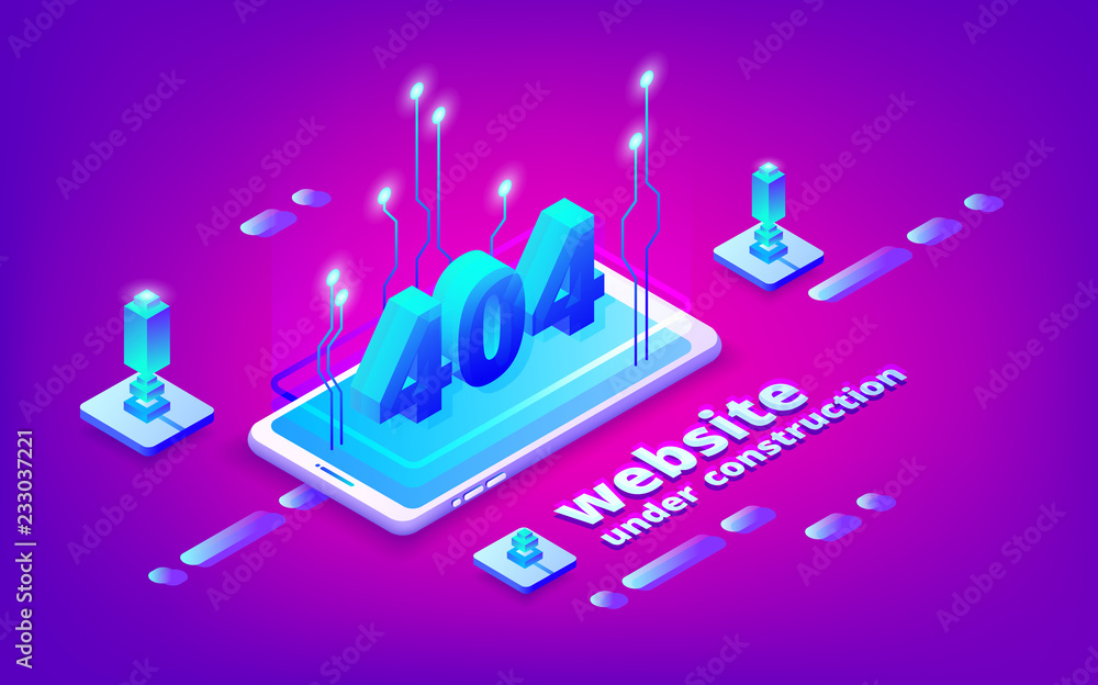 Poster 404 error web page vector illustration for site under construction template. internet technology des