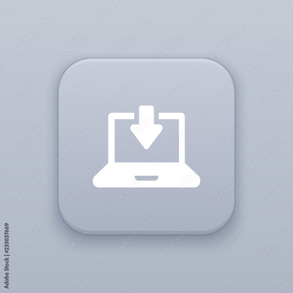 Poster loading on the laptop gray vector button with white icon