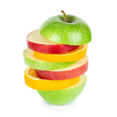 Fresh fruits. Stack of apple and orange slices