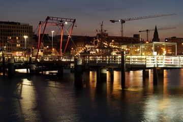 Fototapeta premium Night seaside town. Nord Germany. Kiel
