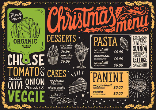 Christmas menu template for vegetarian restaurant.