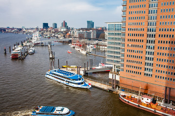 View of a Hamburg harbour on a beautiful early spring day