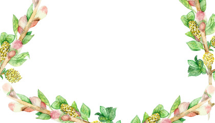 Watercolor willow branches on white background for beautiful design, willow for Easter