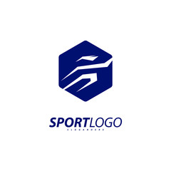 Sport symbol design, Fitness people icon vector logo, speed fitness, running, swimming, jumping logotype, hexagon people