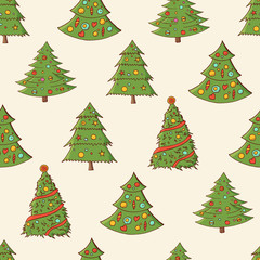 Seamless festive pattern with hand-drawn Christmas trees.