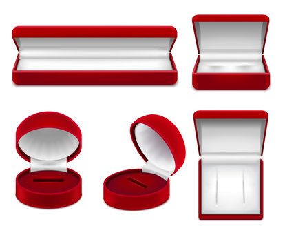 Realistic Red Jewelry Boxes Set