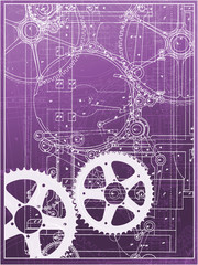 technical plan illustration gear machine industry on a gradient
