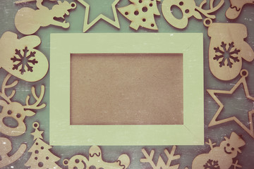 White frame on New Year's background. Vintage toning and scratches.