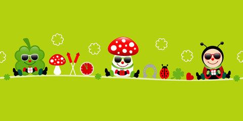 Sitting Cloverleaf, Fly Agaric & Ladybug Sunglasses Symbols Green