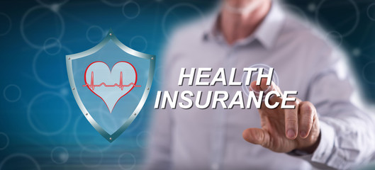 Man touching a health insurance concept