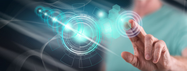 Man touching a technology concept