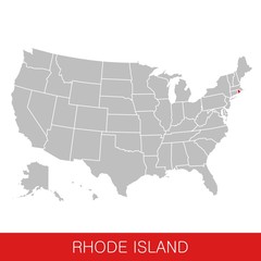 Fototapeta na wymiar United States of America with the State of Rhode Island selected. Map of the USA vector illustration