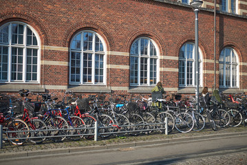 Copenhagen, Denmark - October 09, 2018: View of a bike parking in copenhagen central station, front...
