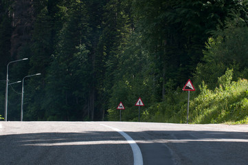 Road and mountains in Dombay, Karachay Cherkessia, Russia