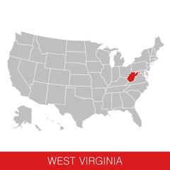 United States of America with the State of West Virginia selected. Map of the USA vector illustration
