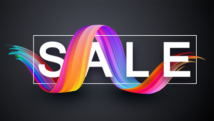 Sale promo banner with abstract colorful brush stroke.