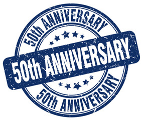 50th anniversary blue grunge stamp