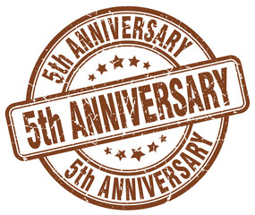 5th anniversary brown grunge stamp