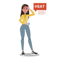 Woman with a high temperature as a symptom of flu