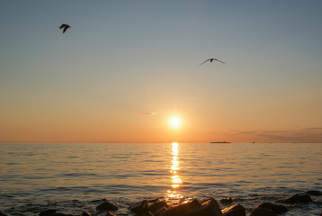 Beautiful cloudscape over the sea, sunset .