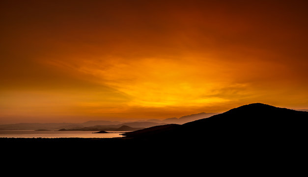 Sunrise over Abaya Lake and Nechisar National Park in Ethiopia.