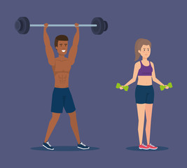couple practicing exercise character