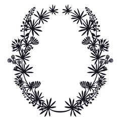 Frame of flowers and herbs Raspberry Black silhouette