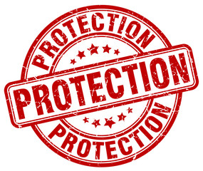 protection red grunge stamp