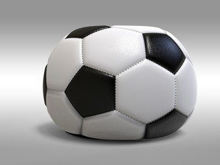 Spoiled soccer ball isolated on white background. 3D Illustration.