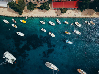 Aerial view photo of picturesque port with sailboats and yachts
