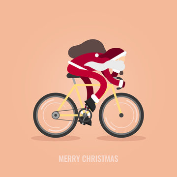 Modern Santa Claus riding his hipster bicycle.