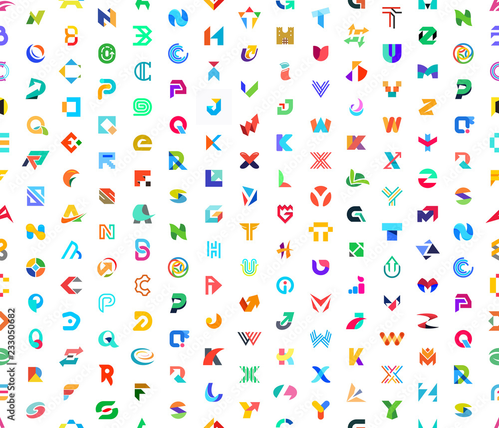 Poster seamless pattern with abstract logos with letters. isolated on white background