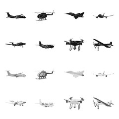 Vector illustration of plane and transport icon. Set of plane and sky vector icon for stock.