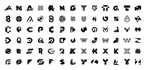 Naklejka premium Abstract logos collection with letters. Isolated on White background